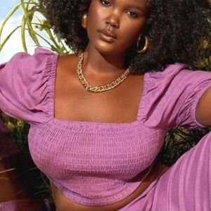 NEW Eloquii Women's Size 20 Purple Puff Sleeve Crop Top Plus Size 2x Size 3x